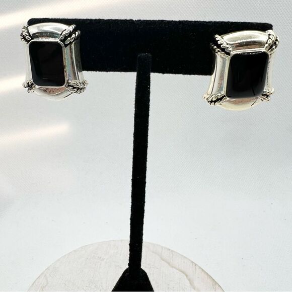 Vintage Avon Silver and Black Post Earrings - Picture 1 of 8